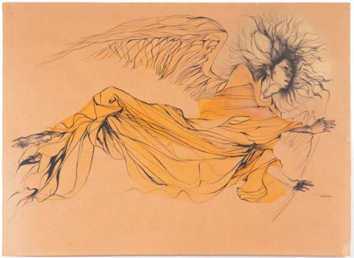 Medium_woman-in-yellow-dress-scared-laying-on-the_ground-wings-on-her-back-hair-forest-like